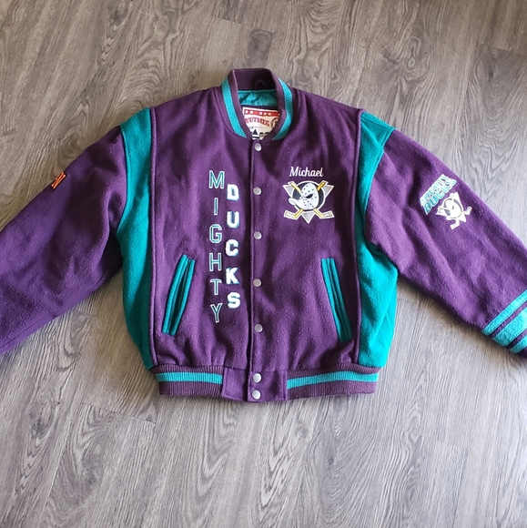 Vintage Jacket Mighty Ducks Letterman Jacket by Nutmeg 1990s sz Large fitted - Picture 8 of 8